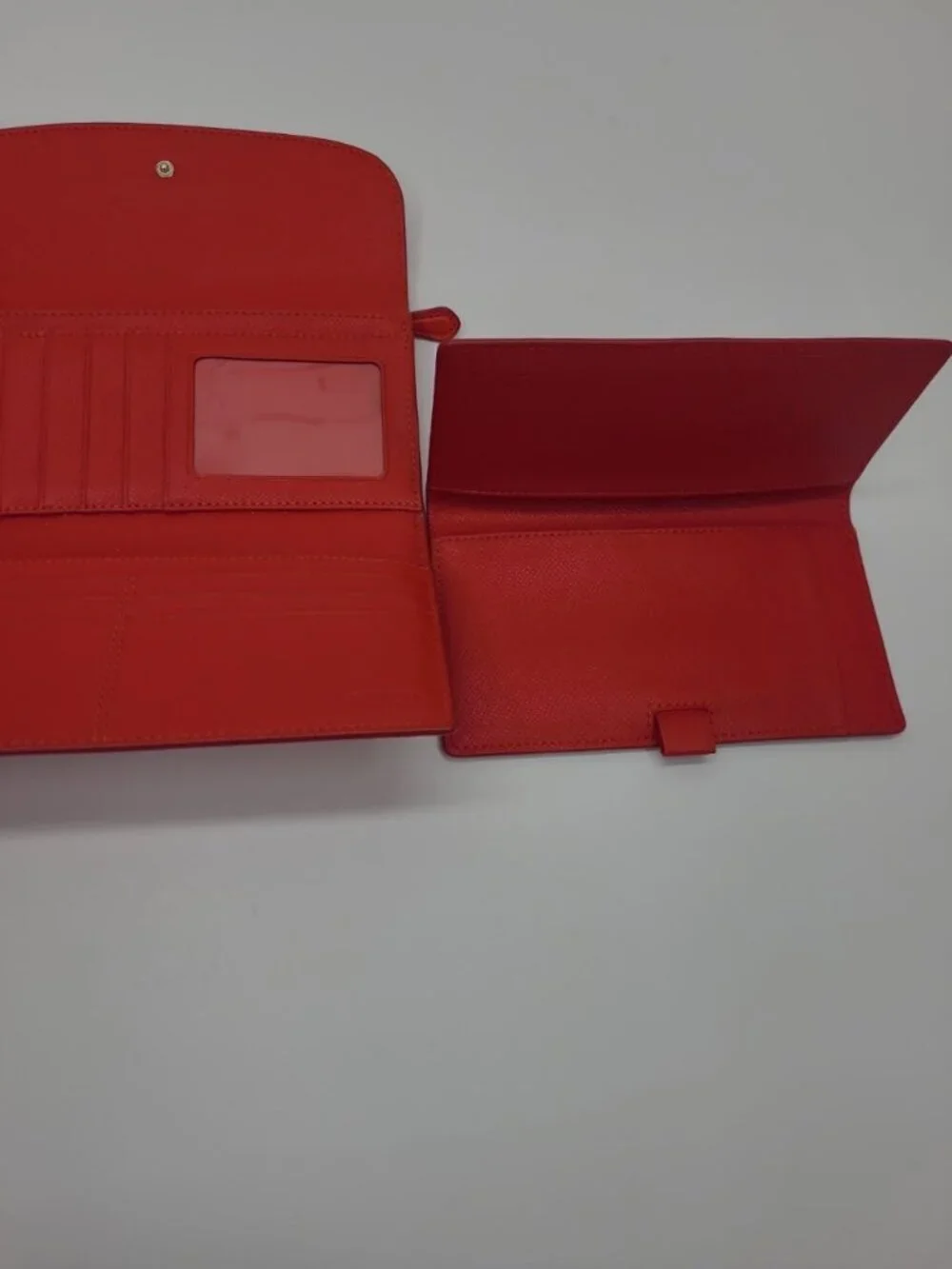 Coach Pebbled Leather Wallet Coral Red Checkbook Wallet Tri-Fold Snap
